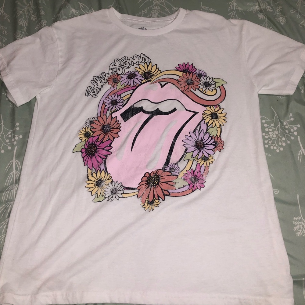 White Floral Rolling Stone Graphic Tee